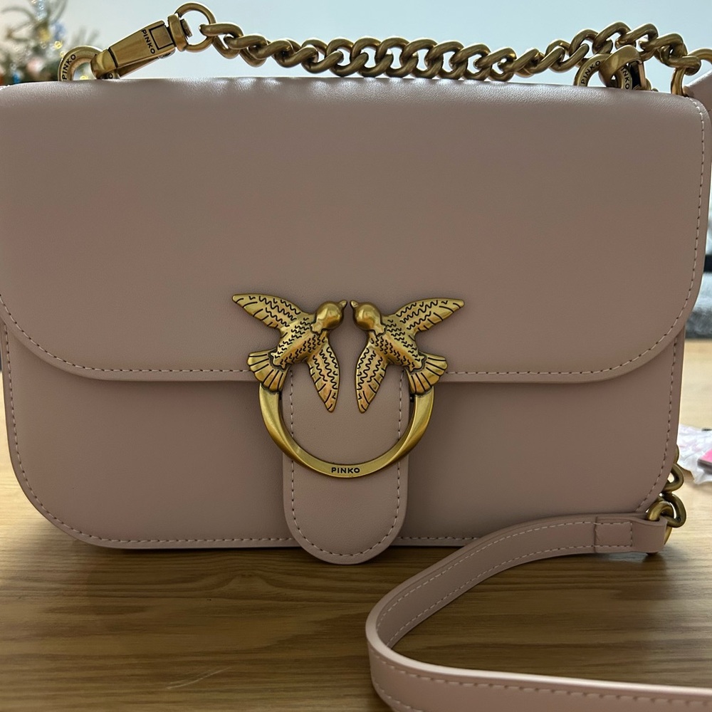 Pinko Love Classic Icon Bag in Blush Pink with Gold Bird Hardware NWT